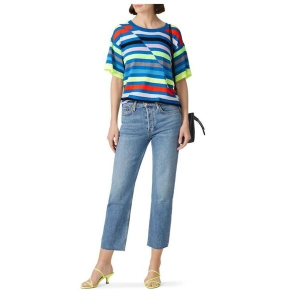Replica Los Angeles Striped Boyfriend Tee Knit Top Size Small - Picture 1 of 9